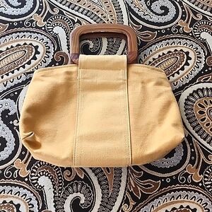 Vintage Canvas Purse with Plastic Faux Woodgrain Handles